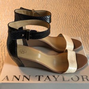 Ann Taylor Multi-Color Snake Ankle Strap Wedges